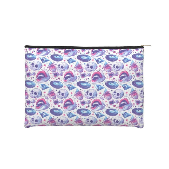 Hirioo crystal Skull record lips for Paper Reusable Cosmetic Bag Zipper Encouragement Travel Pouch Toiletry Bag for Women Girls