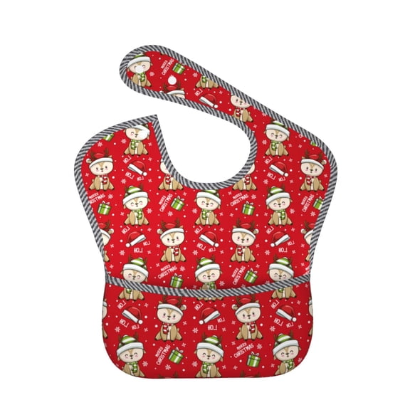 Hirioo cute Christmas Moose for Baby Waterproof Pocket Bib Adjustable Closed for Babies Toddlers with Large Pocket 6-24Months