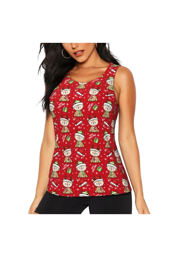 cute Christmas Moose for Women's Workout Tank Top Sleeveless Workout Tops Athletic Gym Shirts-X-Large