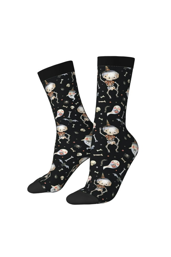 cute Skull bone Pattern Adult Middle Tube Socks Breathable Sock Non-Pilling,Contrasting Color Design