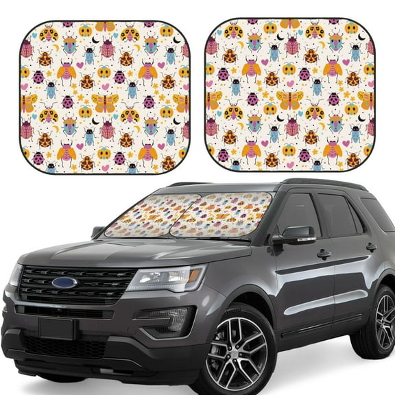 Hirioo cute bugs for 2PCS Windshield Sun Shade Foldable | Front Windshield Shade for Sun, Heat and UV Rays-Large