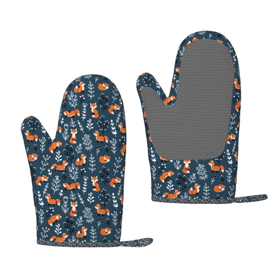 Hirioo cute fall fox for Silicone Oven Mitts for BBQ, Baking, Cooking, Set of 2, Heat Resistant 260, Non-Slip Kitchen Essentials