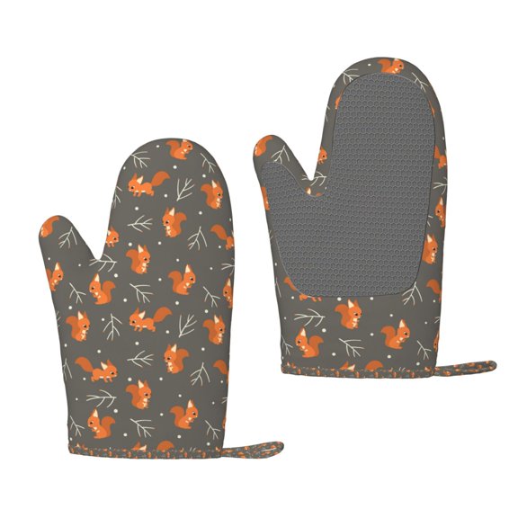 Hirioo cute fall fox leaf for Silicone Oven Mitts for BBQ, Baking, Cooking, Set of 2, Heat Resistant 260, Non-Slip Kitchen Essentials