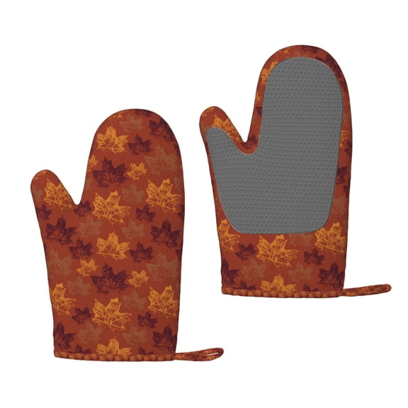 Hirioo fall Maple for Silicone Oven Mitts for BBQ, Baking, Cooking, Set of 2, Heat Resistant 260, Non-Slip Kitchen Essentials