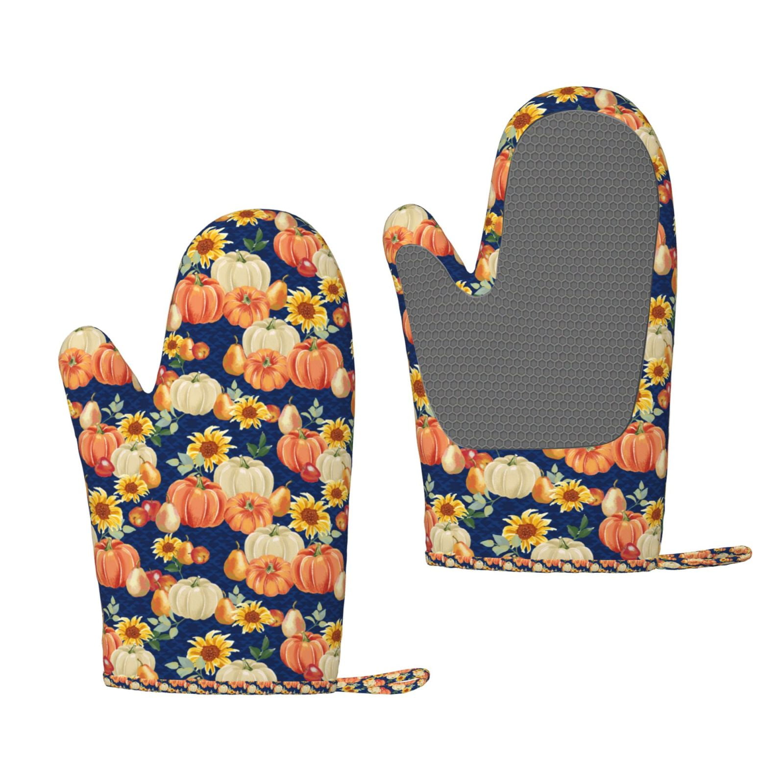 Hirioo fall Pumpkin Daisy for Silicone Oven Mitts for BBQ, Baking, Cooking, Set of 2, Heat Resistant 260℃, Non-Slip Kitchen Essentials