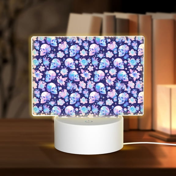 Hirioo flower Skull starry sky for Rectangular Acrylic with Night Light Best Gifts for Lover Girl Mom, Valentine's Day Anniversary Birthday Wedding Present