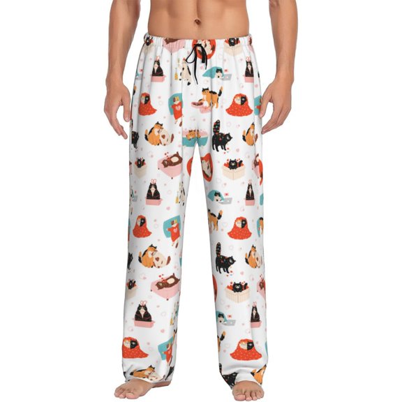 Hirioo funny cats celebrating Valentine's Day for Women's PJ Pajama Pants Sleep Pants Women's Home Trousers with Pockets,S-3XL-Medium