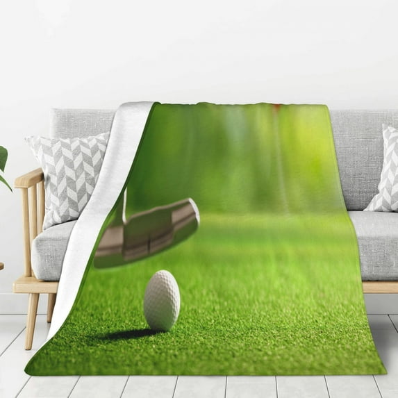Hirioo golf ball after putting to the golf hole for Flannel Blanket, Cozy and Warm Throw for Bed or Couch ,Perfect for All Seasons-80"x60"