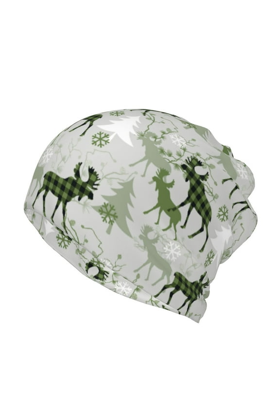 green plaid Moose tree for Multifunction Beanie Hat for Men and Women Unisex for Winter Sports, Outdoor Activities, and Daily Wear