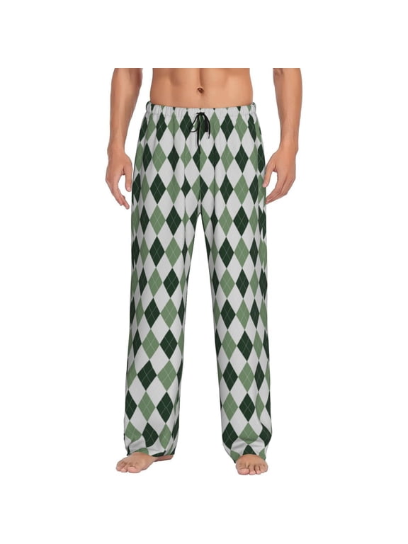 grey and green argyle for Men's PJ Pajama Pants Sleep Pants Men's Home Trousers with Pockets,S-3XL-3X-Large