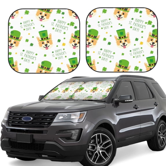 Hirioo happy dog. St. Patricks Day for 2PCS Windshield Sun Shade Foldable | Front Windshield Shade for Sun, Heat and UV Rays-Small