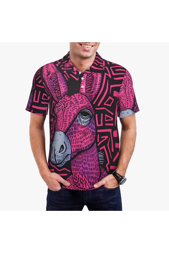 ink Donkey Pop Art for Men’s Polo Shirts Quick Dry Short Sleeve Golf T Shirt Performance Moisture Wicking Casual Workout,Sizes S-4XL-4X-Large