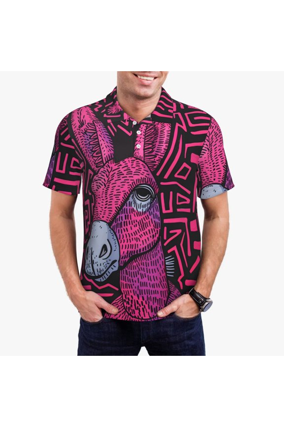 ink Donkey Pop Art for Men’s Polo Shirts Quick Dry Short Sleeve Golf T Shirt Performance Moisture Wicking Casual Workout,Sizes S-4XL-XX-Large