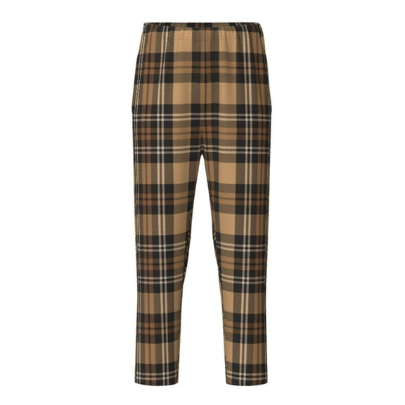 Hirioo khaki coffee plaid for Teenagers' Pajama Pants Womens Lounge Pants with Pockets Pj Bottoms Pants for Men-Large