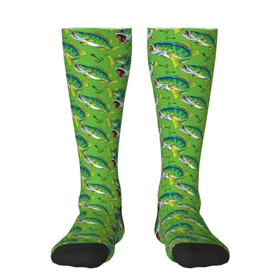 Hirioo large mouth green color bass fish for Adult Stockings Breathable Sock Non-Pilling,Contrasting Color Design