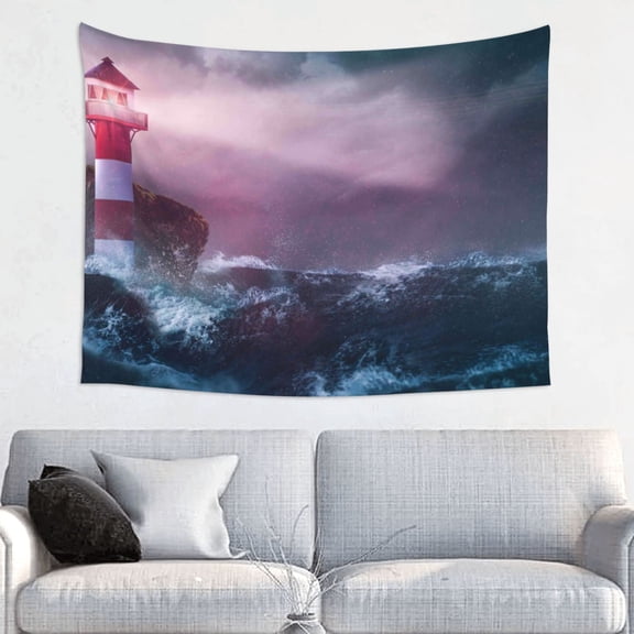 Hirioo lighthouse Waves Torrential Rain Print Tapestry Lightweight Fabric for Bedroom Aesthetic Home Wall Dorm Dcor Living Room Decor 29x37 Inch