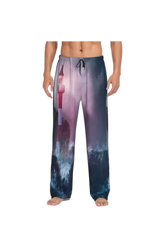 lighthouse Waves Torrential Rain for Women's PJ Pajama Pants Sleep Pants Women's Home Trousers with Pockets,S-3XL-3X-Large