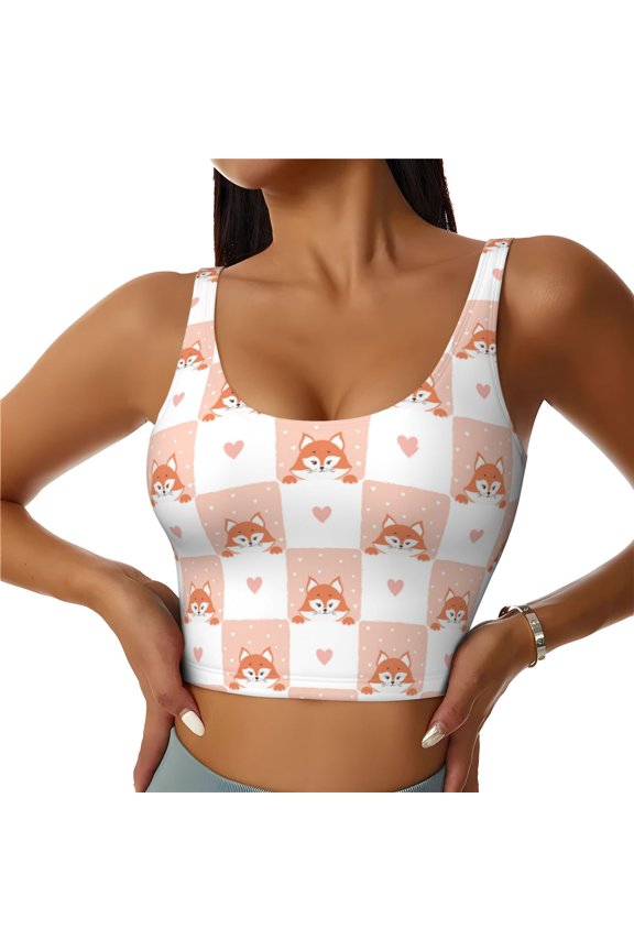 love plaid fox for Women's Sports Vest with Full-Print Design, Stretchy Fabric and Removable Pads-XX-Large