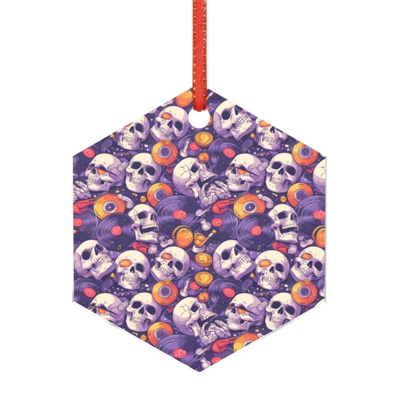 Hirioo music Skull record for Acrylic Christmas Pendant Hanging Christmas Tree Ornaments, Car, Home, Office Gift Decor-Hexagon