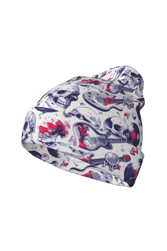 music Skull record mike for Men's Knit Cuffed Beanie for Outdoor Activities Unisex