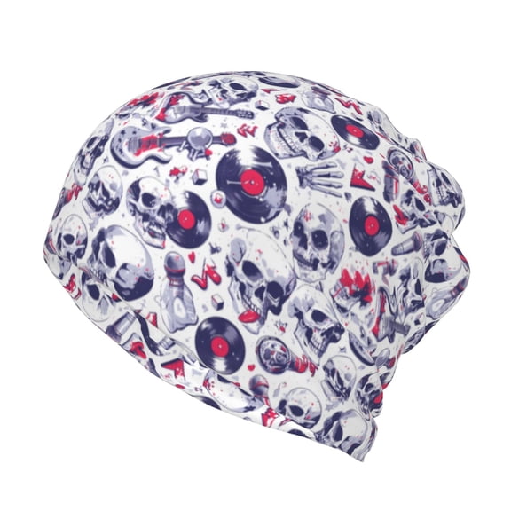 Hirioo music Skull record mike for Multifunction Beanie Hat for Men and Women Unisex for Winter Sports, Outdoor Activities, and Daily Wear