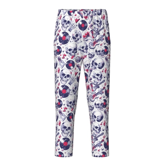 Hirioo music Skull record mike for Teenagers' Pajama Pants Womens Lounge Pants with Pockets Pj Bottoms Pants for Men-Large