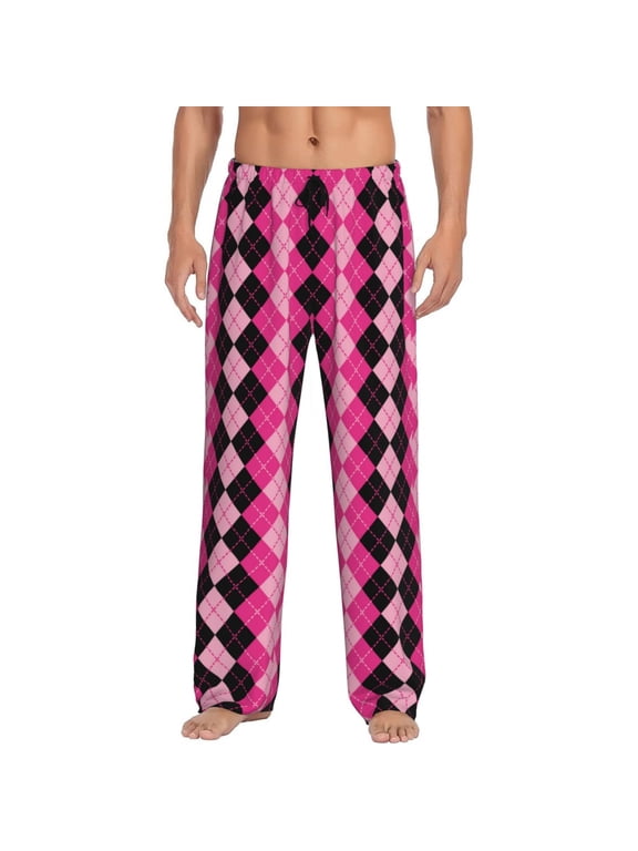 pink and black argyle for Women's PJ Pajama Pants Sleep Pants Women's Home Trousers with Pockets,S-3XL-X-Large