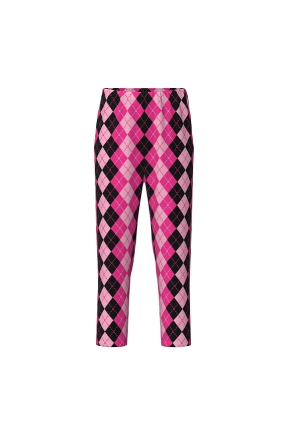 pink and black argyle for Teenagers' Pajama Pants Womens Lounge Pants with Pockets Pj Bottoms Pants for Men-Large
