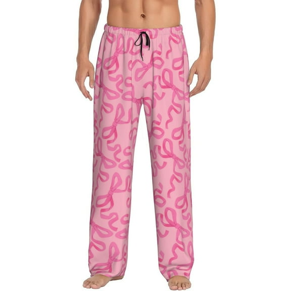 Hirioo pink bow for Women's PJ Pajama Pants Sleep Pants Women's Home Trousers with Pockets,S-3XL-Small