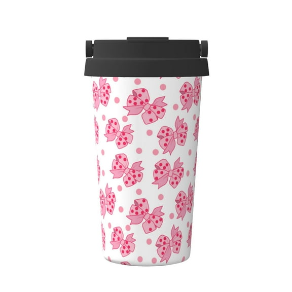 Hirioo pink polka dot bows for Coffee Travel Mug Insulated Coffee Mug with Lid