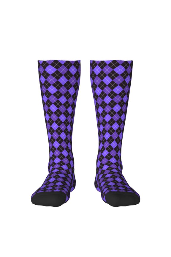 Hirioo purple argyle for Adult Stockings Breathable Sock Non-Pilling,Contrasting Color Design