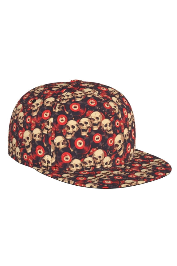 record Skull rock for Baseball Cap Men Cap Flat Brim for Men Women Teens Adjustable Baseball Cap