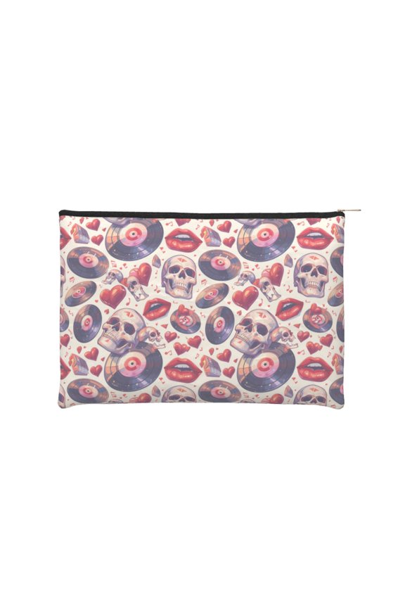 record rock Skull lips for Paper Reusable Cosmetic Bag Zipper Encouragement Travel Pouch Toiletry Bag for Women Girls
