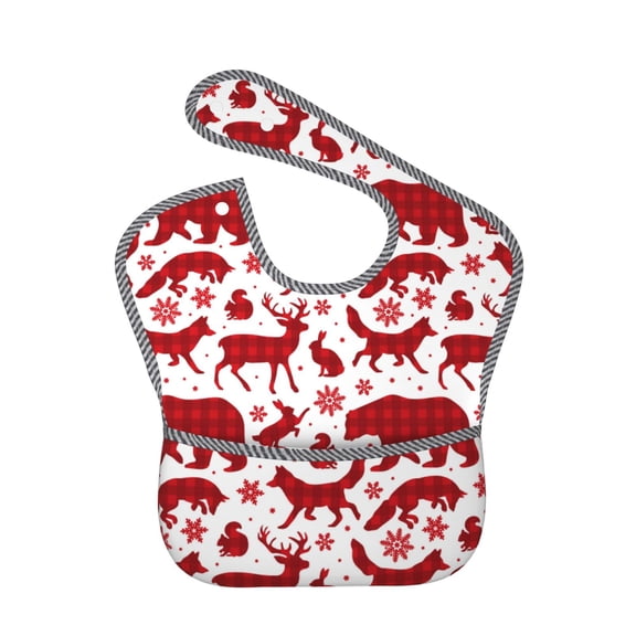 Hirioo red plaid Moose Bunny bear for Baby Waterproof Pocket Bib Adjustable Closed for Babies Toddlers with Large Pocket 6-24Months
