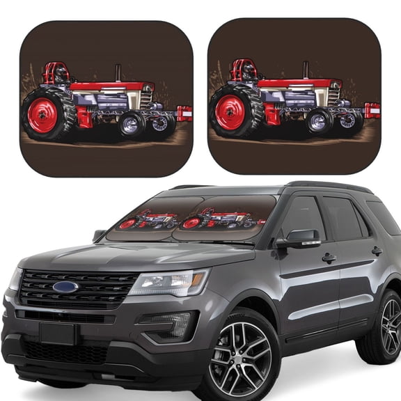 Hirioo red tractor for 2PCS Windshield Sun Shade Foldable | Front Windshield Shade for Sun, Heat and UV Rays-Medium