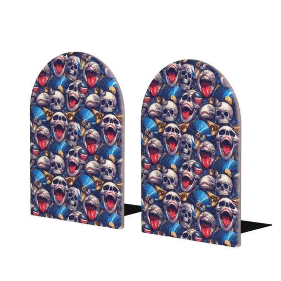 Hirioo rock Skull blue record for Bookends Decorative Bookends for Shelves for Home or Office, Non-Slip Base
