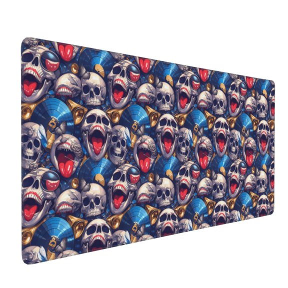 Hirioo rock Skull blue record for Mouse Pad ,Anti-Slip Base, Durable Stitched Edges, Perfect for Gaming, Office, and Home Use,16x35.5in