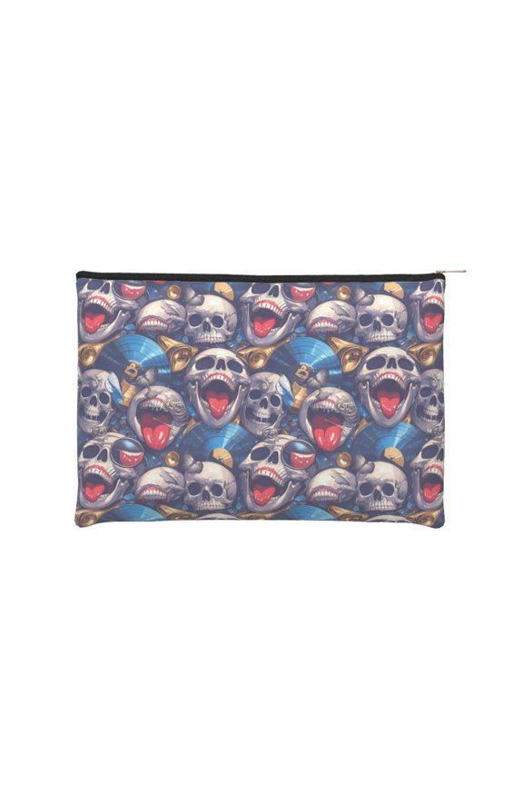 rock Skull blue record for Paper Reusable Cosmetic Bag Zipper Encouragement Travel Pouch Toiletry Bag for Women Girls