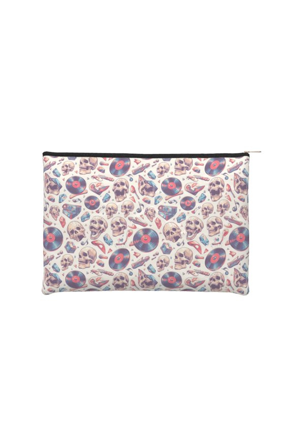 rock Skull record Retro for Paper Reusable Cosmetic Bag Zipper Encouragement Travel Pouch Toiletry Bag for Women Girls
