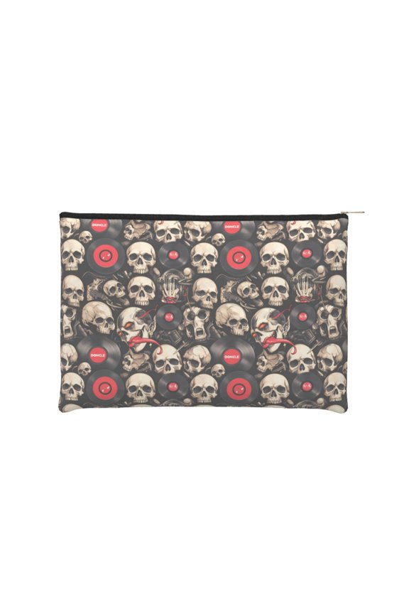 rock record Skull for Paper Reusable Cosmetic Bag Zipper Encouragement Travel Pouch Toiletry Bag for Women Girls