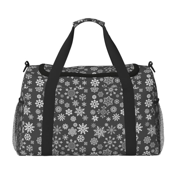 Hirioo simple white Snowflake Hand Travel Bag for Men Women,Durable and Spacious Travel Bag with Multiple Pockets for Work, Travel, Weekend Getaways