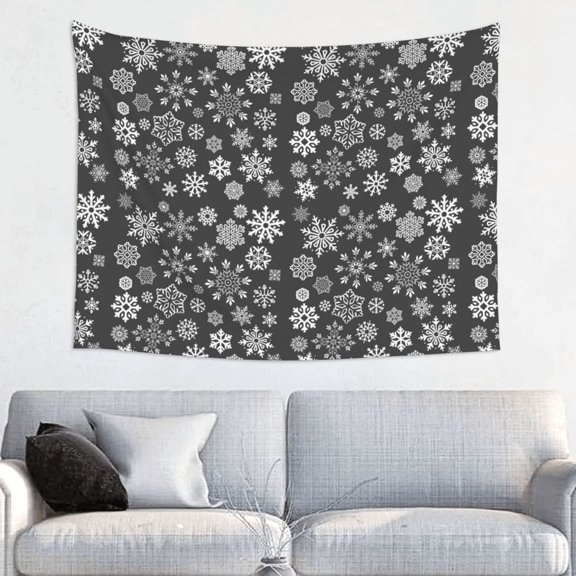 Hirioo simple white Snowflake Print Tapestry Lightweight Fabric for Bedroom Aesthetic Home Wall Dorm Décor Living Room Decor 29x37 Inch