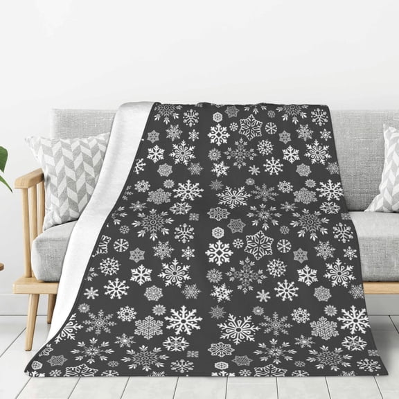 Hirioo simple white Snowflake for Flannel Blanket, Cozy and Warm Throw for Bed or Couch ,Perfect for All Seasons-80"x60"
