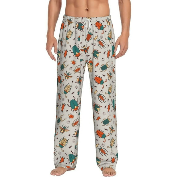 Hirioo summer insects for Men's PJ Pajama Pants Sleep Pants Men's Home Trousers with Pockets,S-3XL-XX-Large