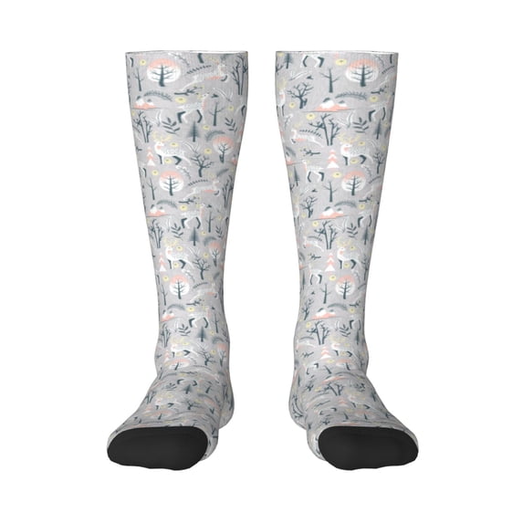 Hirioo white Moose winter tree for Adult Stockings Breathable Sock Non-Pilling,Contrasting Color Design