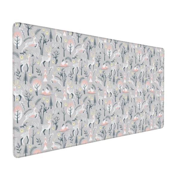 Hirioo white Moose winter tree for Mouse Pad ,Anti-Slip Base, Durable Stitched Edges, Perfect for Gaming, Office, and Home Use,16x35.5in