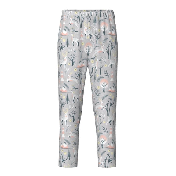 Hirioo white Moose winter tree for Teenagers' Pajama Pants Womens Lounge Pants with Pockets Pj Bottoms Pants for Men-XS(5-6)