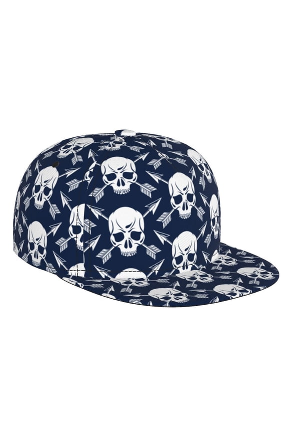 white arrow Skull for Baseball Cap Men Cap Flat Brim for Men Women Teens Adjustable Baseball Cap