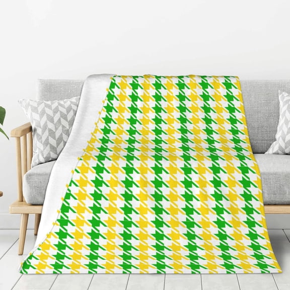 Hirioo yellow and green houndstooth for Flannel Blanket, Cozy and Warm Throw for Bed or Couch ,Perfect for All Seasons-40"x30"