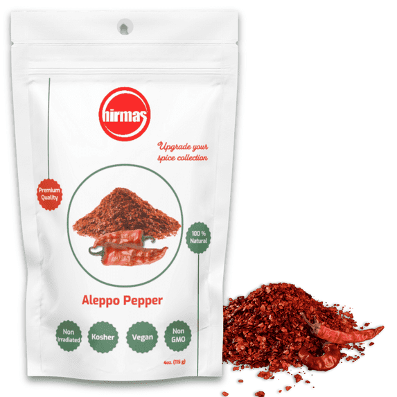 Hirmas Aleppo Pepper Flakes 4 oz Resealable Bag, Crushed Turkish Red (Pul Biber) , Halaby Pepper (Syrian Pepper )